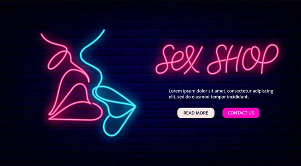Sex Shop Page Renvoi Néon Panneau Baiser Homme Femme Sur — Image vectorielle