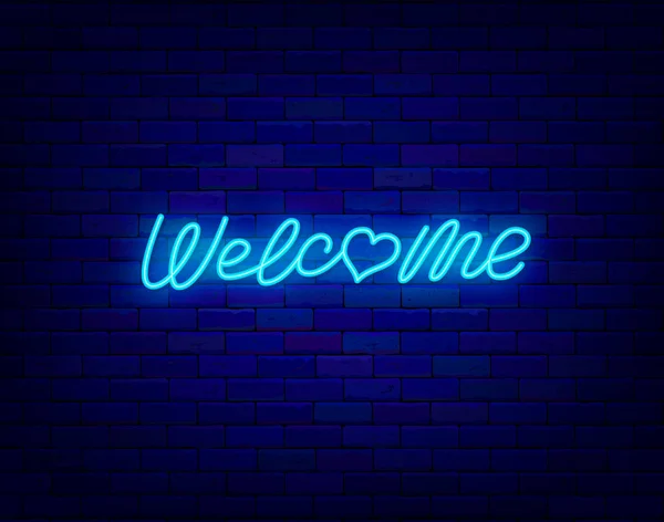 Welcome Neon Lettering Greeting Card Invitation Valentines Day Poster Signboard — Stock Vector