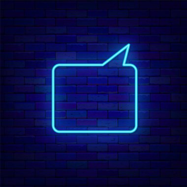 Kare şeklinde konuşma kabarcığı işareti. Boş çerçeve. Uzayı kopyala. Dış ışıldayan efekt afişi. Tuğla duvarda sohbet kutusu. Parlak etiket. Düzenlenebilir felç. Vektör stok illüstrasyonu