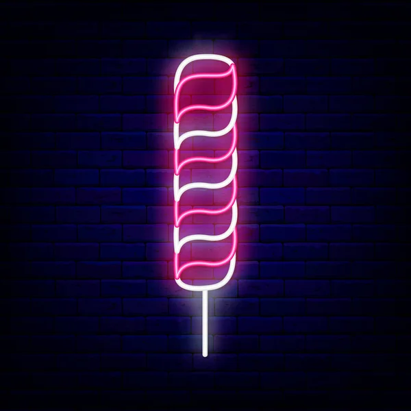 Uzun Çizgili Neon Şeker Ikonu Büyük Şekerleme Tatlı Dükkan Logosu — Stok Vektör