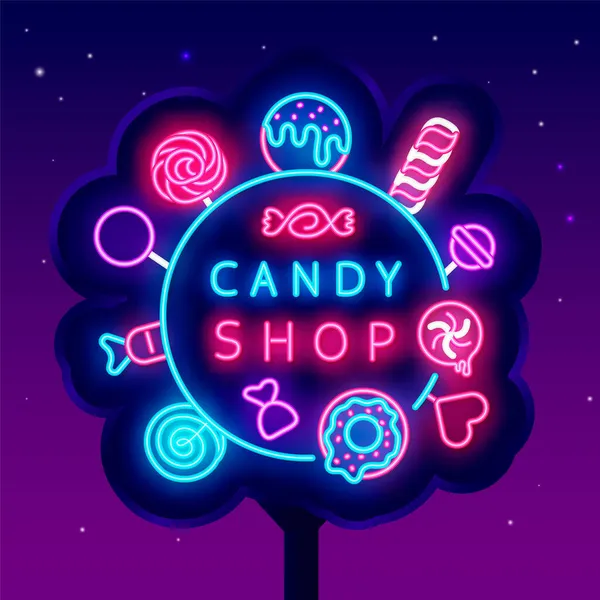 Süßwarenladen Neon Straßenwerbetafel Rundes Layout Mit Text Sweet Store Logo — Stockvektor