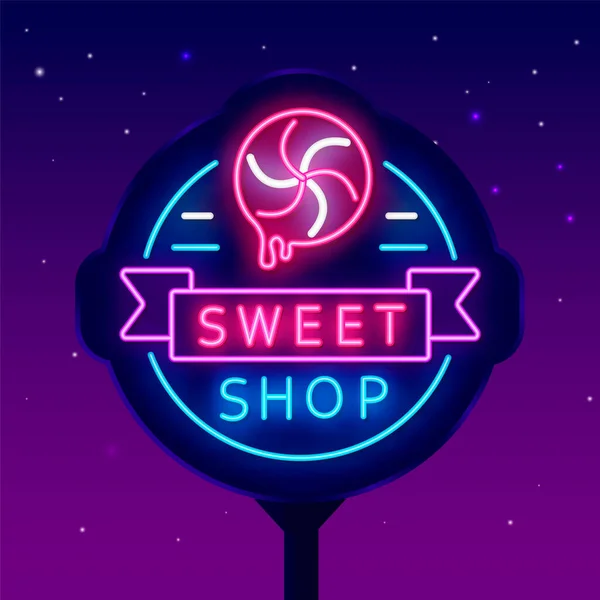 Güzel Dükkan Neon Sokak Reklam Panosu Şekerci Logosu Kafe Tabelası — Stok Vektör