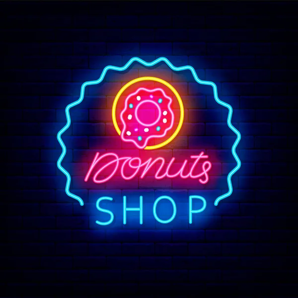 Donuts Loja Neon Sign Logotipo Padaria Belo Bar Sinalização Noite — Vetor de Stock