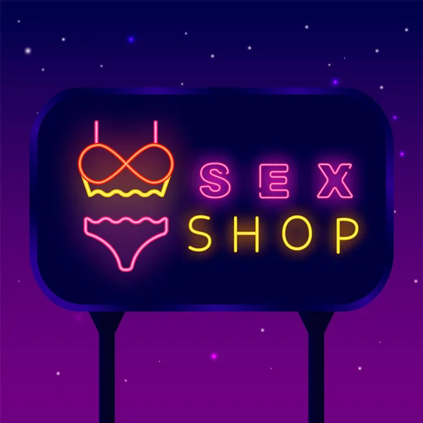 Sexy Shop Cartellone Stradale Neon Negozio Intimo Giocattoli Adulti Accessori — Vettoriale Stock