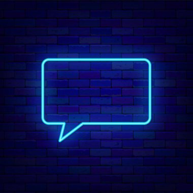 Dikdörtgen konuşma baloncuğu işareti. Boş retro çerçeve. Mesaj için yer var. Dış ışıldayan efekt afişi. Tuğla duvarda sohbet kutusu. Parlak etiket. Düzenlenebilir felç. Vektör stok illüstrasyonu