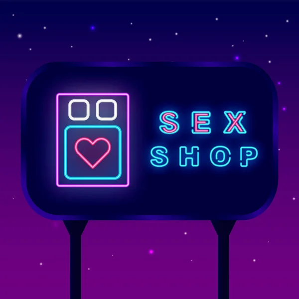 Sexshop Neon Street Plakatwand Glühender Flyer Für Intime Gegenstände Nachts — Stockvektor