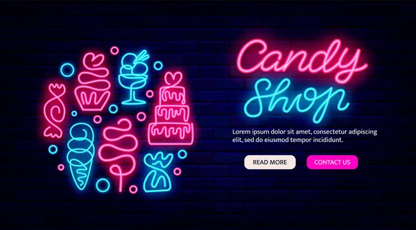 Şekerci Dükkanı Iniş Sayfası Şablonu Bir Çizgi Çizerek Neon Çember Stok Vektör