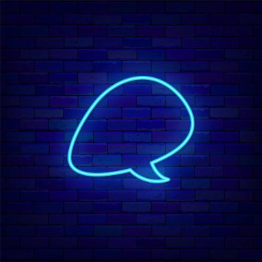 Oval konuşma balonu neon işareti. Elips şeklinde. Boş çerçeve. Mesaj için yer var. Dış ışıldayan efekt posteri. Tuğla duvarda sohbet kutusu. Düzenlenebilir felç. Vektör stok illüstrasyonu
