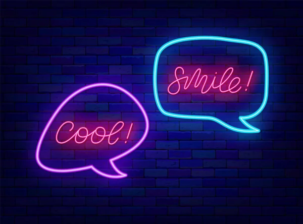 Speech Bubbles Smile Cool Neon Lettering Online Chat Shiny Calligraphy — Stock vektor