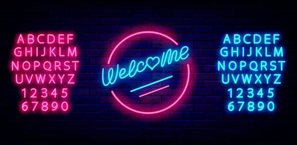 Welcome Neon Lettering Greeting Card Alphabet Signboard Nightclub Website Handwritten — Stockvektor
