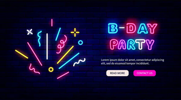 Birthday Party Neon Landing Page Template Colorful Confetti Celebration Promotion Лицензионные Стоковые Векторы