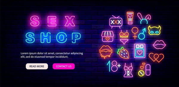 Sex Shop Neon Website Template Flyer Intimate Store Night Bright Лицензионные Стоковые Иллюстрации