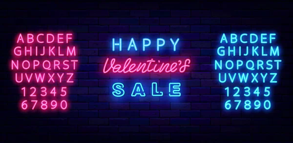Happy Valentines Sale Leuchtreklame Mit Alphabet Leichte Werbung Discount Schild — Stockvektor