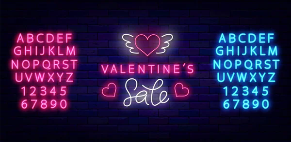 Valentines Sale Leuchtreklame Mit Alphabet Sonderangebot Helle Werbung Discount Schild — Stockvektor
