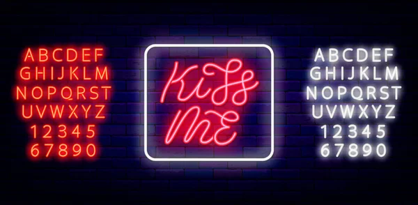 Kiss Neon Lettering Alphabet Happy Valentines Day Design Outer Glowing — стоковый вектор