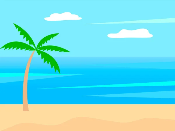 Fundo Praia Com Palmeira Cartão Saudação Com Desenho Animado Conceito —  Vetores de Stock