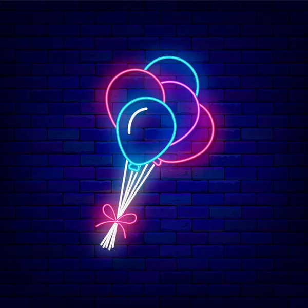 Colorful Balloons Neon Sign Present Emblem Happy Birthday Concept Glowing — Stockvektor