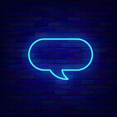 Oval speech bubble neon sign. Ellipse abstract shape. Empty frame for text. Shiny effect poster. Chatting box on brick wall. Editable stroke. Vector stock illustration