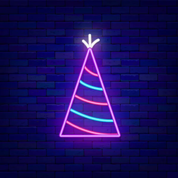 Party Hat Neon Icon Happy Birthday Concept Outer Glowing Effect — стоковый вектор