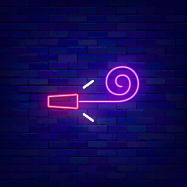 Pipe Blower Neon Icon Happy Birthday Celebration Outer Glowing Effect — Vector de stock