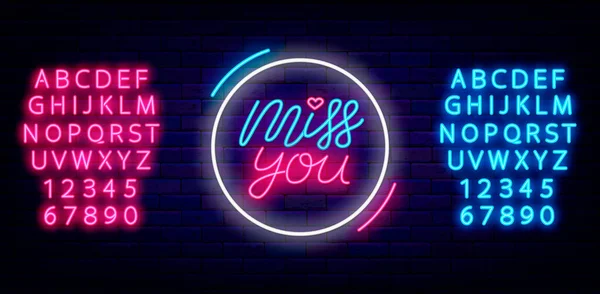 Miss You Neon Lettering Alphabet Happy Valentines Day Design Love — Stockvector