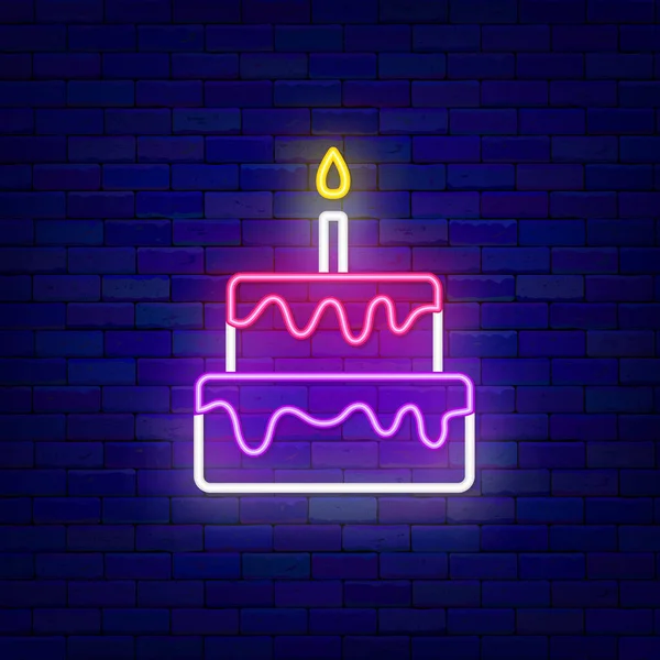 Tiered Cake Neon Icon Happy Birthday Tasty Item Outer Glowing — Stok Vektör