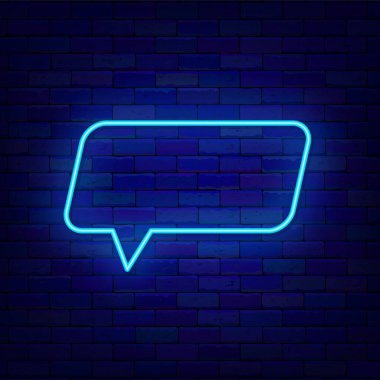 Konuşma baloncuğu işareti. Dikdörtgen retro çerçeve. Mesaj için yer var. Parlak efekt afişi. Tuğla duvarda sohbet kutusu. Parlak etiket. Düzenlenebilir felç. Vektör stok illüstrasyonu