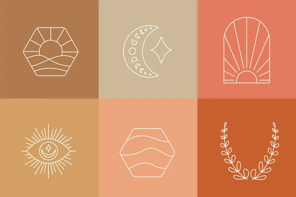 Коллекция Логотипов Чешских Набросков Простой Дизайн Эмблемы Знаки Бохо Стиле Векторная Графика