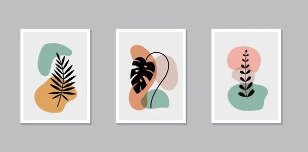 Чешская Коллекция Плакатов Дизайн Стен Тропические Листья Абстрактными Пятнами Модное Лицензионные Стоковые Иллюстрации