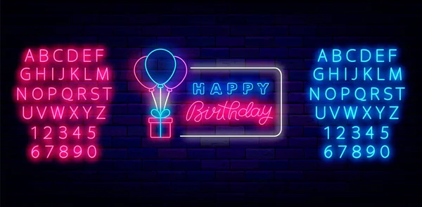 Doğum Günün Kutlu Olsun Neon Tabela Parlak Alfabe Hediye Kutusu — Stok Vektör