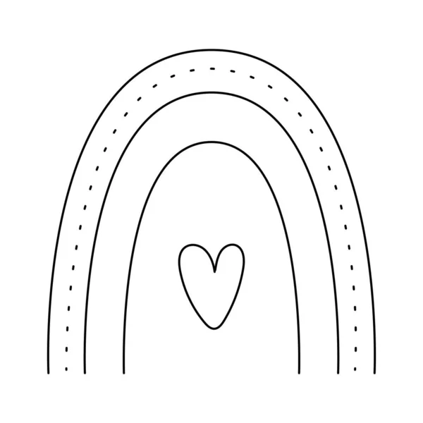 Gökkuşağı Ana Hatlı Logo Çocuk Boho Kalp Amblemi Bohem Işareti — Stok Vektör