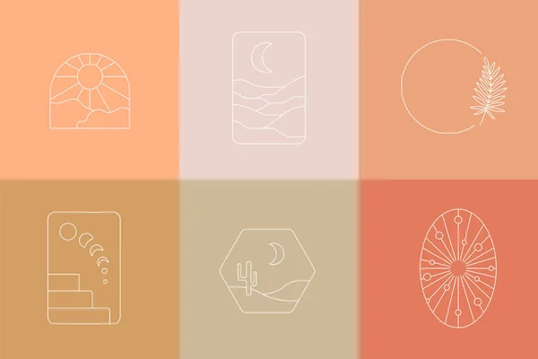 Богемське Оформлення Колекції Логотипів Сонце Квіткова Рама Мінімальний Дизайн Емблеми Стоковий вектор