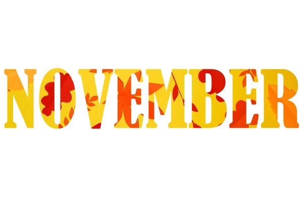 Word November Von Fallenden Papierblättern Isoliert Auf Weißem Hintergrund Herbstmonat — Stockfoto