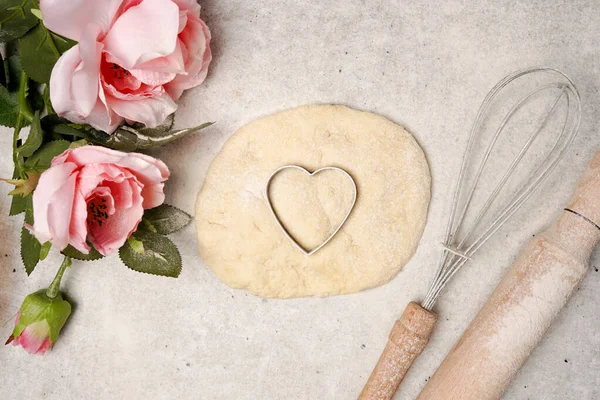 Sevgililer Günü Pişirme Geçmişi Yemek Pişirmek Sevgililer Günü Nün Kalbini — Stok fotoğraf
