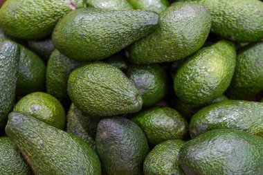 Piyasada taze avokado. Avokadolar çok besleyicidir ve çok çeşitli besinler içerirler..