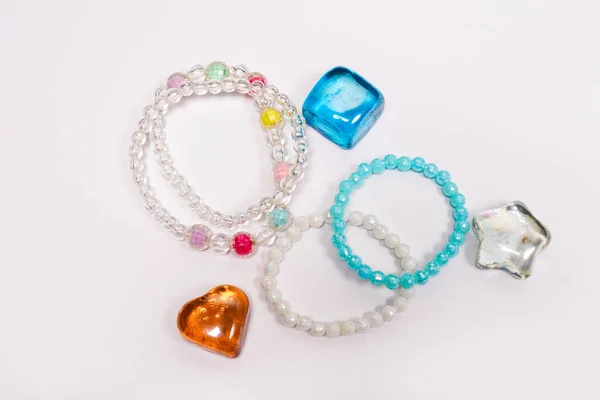 Kids Jewellery Colourful Stones Isolated White Background — Foto de Stock