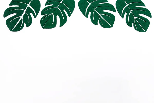 Tropical Palm Leaves Monstera White Background Flat Lay Top View — Stock Photo, Image