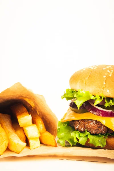 Burger Light Background Potatoes — Stock Photo, Image