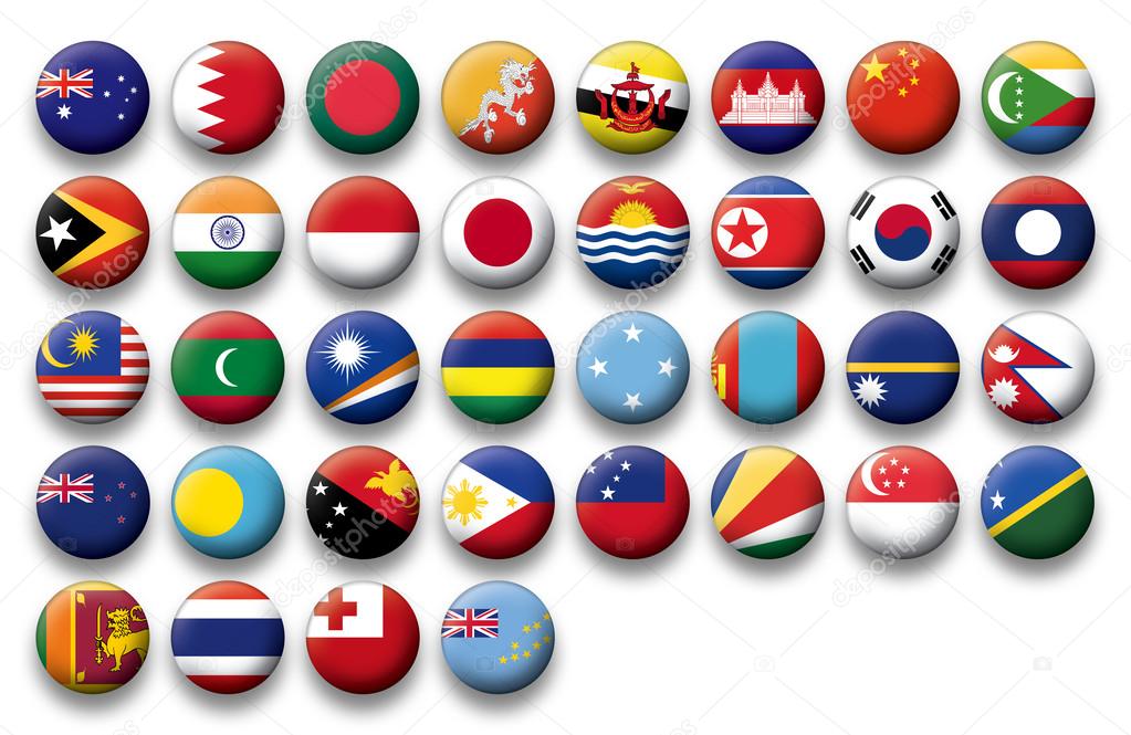 Vector Set of buttons flags of Oceania and Pacific