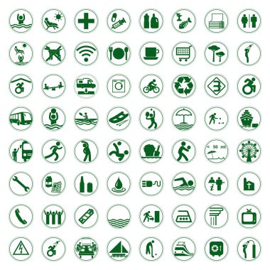 seyahat ve Turizm yeşil işaret ve sembolleri illüstrasyon vektör