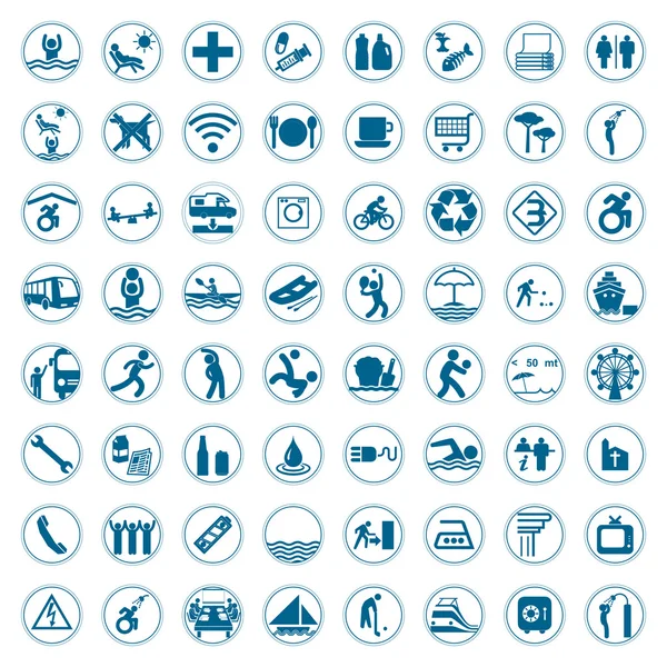 Voyages et tourisme signes et symboles bleus illustration vectorielle — Image vectorielle