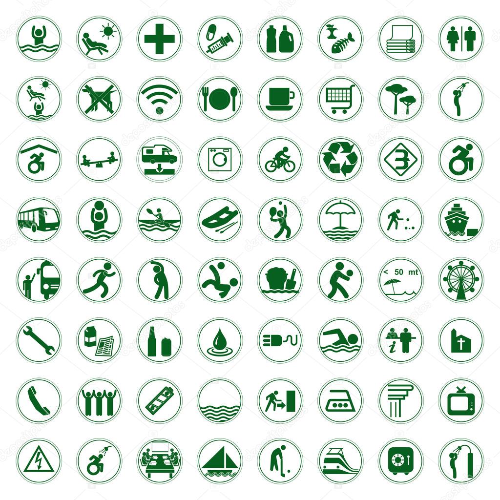 Travel and Tourism green signs and symbols vector illustration