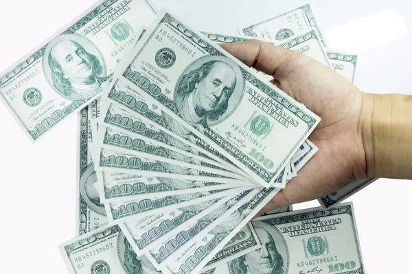 Hand with pack of one hundred dollars — Stock Photo, Image