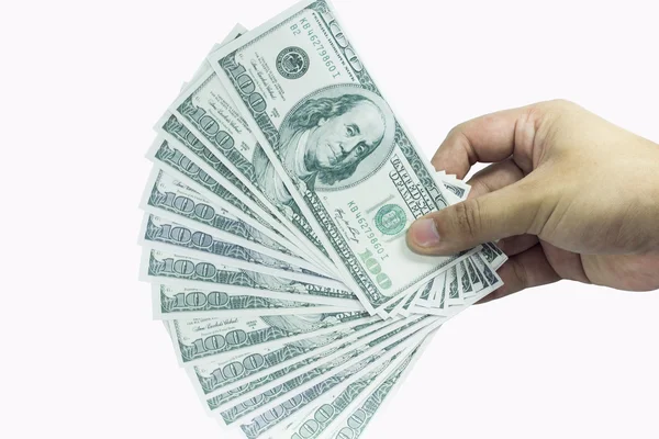 Hand with pack of one hundred dollars — Stock Photo, Image