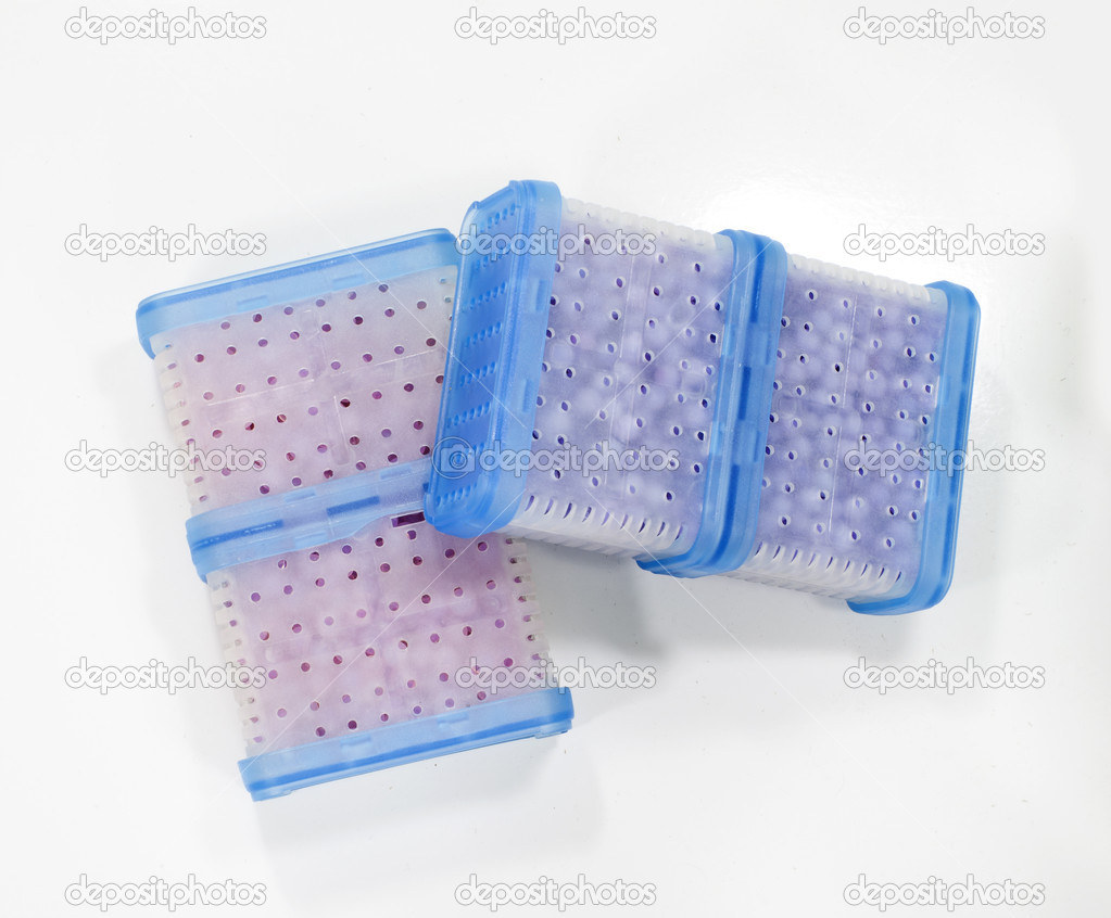 Silica gel in box on white background