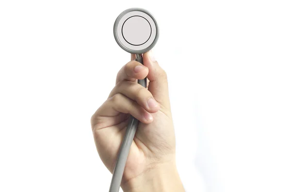 Close-up of doctor using stethoscope , focus on stethoscope — Stock Photo, Image