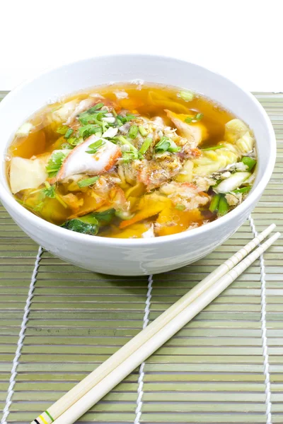 Soup with sliced pork and dumplings — Stock Photo, Image