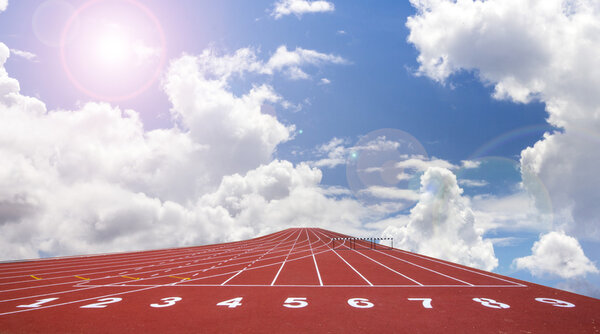 Start track. line on a red running track