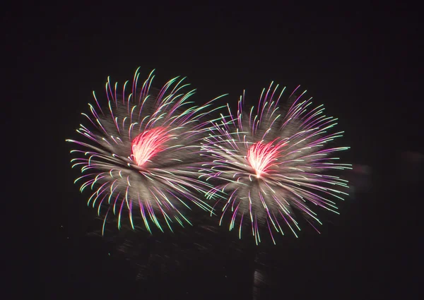 Fuochi d'artificio colorati sullo sfondo del cielo nero — Foto Stock