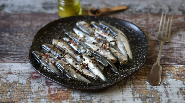 Spratten Met Specerijen Zeezout Gepekelde Sprot — Stockfoto